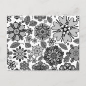 Black Gray White Retro Floral Art Seamless Pattern ポストカード (正面)
