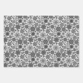 Black Gray White Retro Floral Art Seamless Pattern ラッピングペーパーシート (正面2)