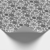Black Gray White Retro Floral Art Seamless Pattern ラッピングペーパー (角)