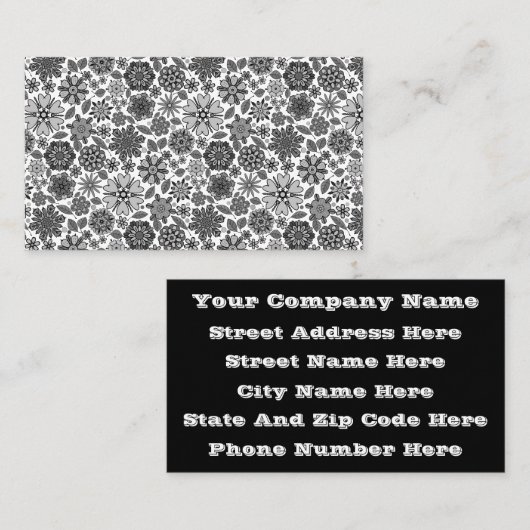 Black Gray White Retro Floral Art Seamless Pattern 名刺 (正面/裏面)