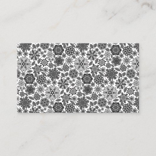 Black Gray White Retro Floral Art Seamless Pattern 名刺 (正面)