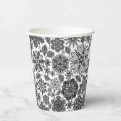 Black Gray White Retro Floral Art Seamless Pattern 紙コップ (裏面)