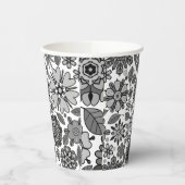 Black Gray White Retro Floral Art Seamless Pattern 紙コップ (左)