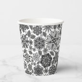 Black Gray White Retro Floral Art Seamless Pattern 紙コップ (正面)