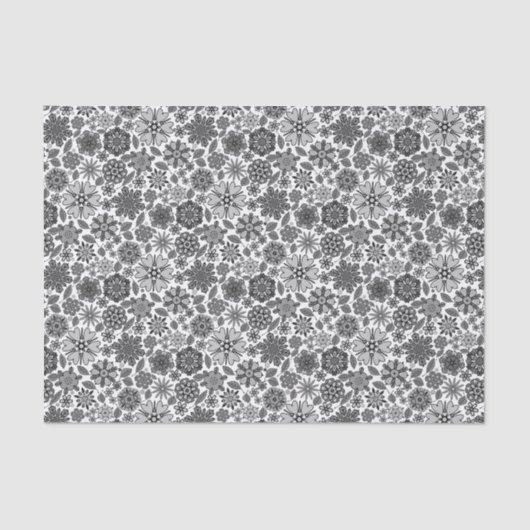 Black Gray White Retro Floral Art Seamless Pattern 薄葉紙 (正面)