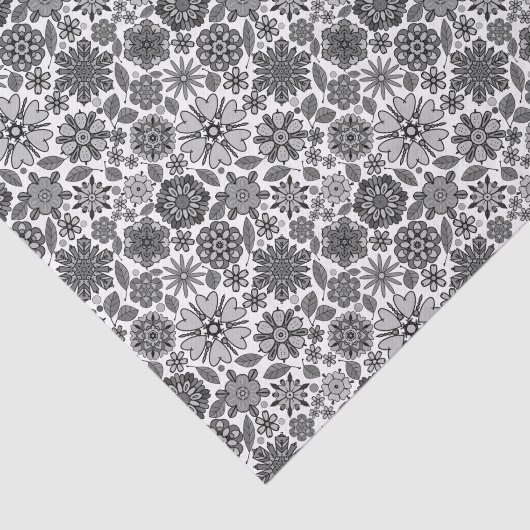 Black Gray White Retro Floral Art Seamless Pattern 薄葉紙 (詳細)