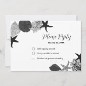 Black-gray-white seashell RSVPカーカジュアルド 招待状 (正面)