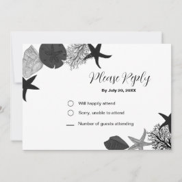 Black-gray-white seashell RSVPカーカジュアルド 招待状
