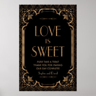 Black Great Gatsby Art Deco Love is Sweet ポスター
