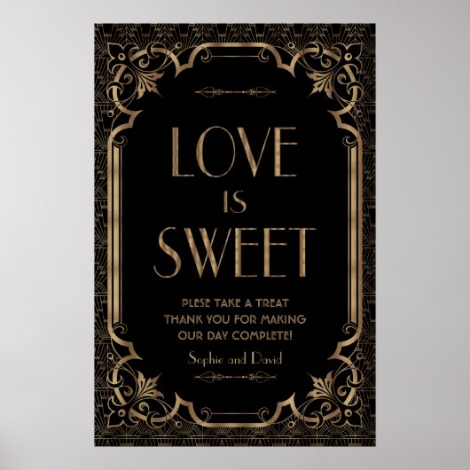 Black Great Gatsby Art Deco Love is Sweet ポスター (正面)