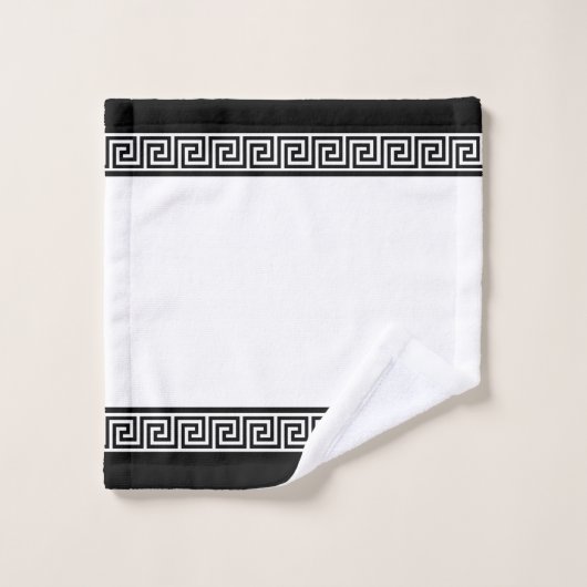Black Greek Pattern on Black and White バスタオルセット (ウォッシュタオル)