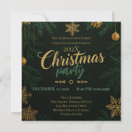 Black Green and Gold Classic Christmas Invitation 招待状