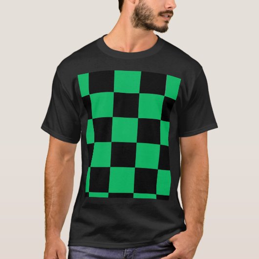 Black & Green Anime Style Pattern Tee Tシャツ (正面)