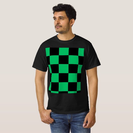 Black & Green Anime Style Pattern Tee Tシャツ (正面フル)