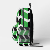 Black Green Chevron Stripe プリントバックパック (右)