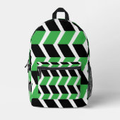 Black Green Chevron Stripe プリントバックパック (正面)