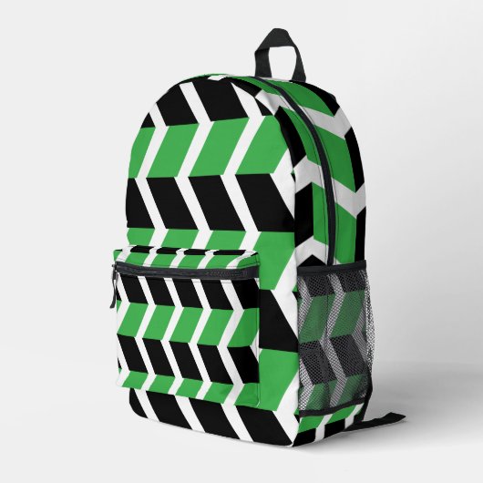 Black Green Chevron Stripe プリントバックパック (裏面右端)