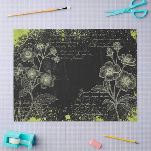 Black & Green Hand-Drawn Floral Script Decoupage  薄葉紙 (クラフト)