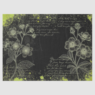 Black & Green Hand-Drawn Floral Script Decoupage 薄葉紙