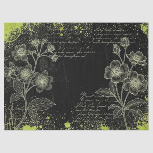 Black & Green Hand-Drawn Floral Script Decoupage  薄葉紙 (正面)
