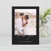 Black Green Minimalist結婚's Thank You Photo サンキューカード (スタンド正面)