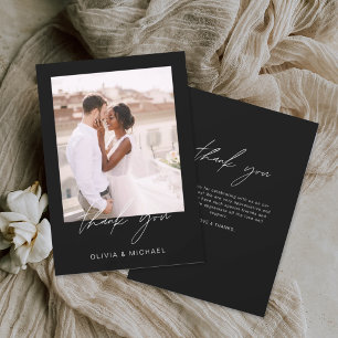 Black Green Minimalist結婚's Thank You Photo サンキューカード