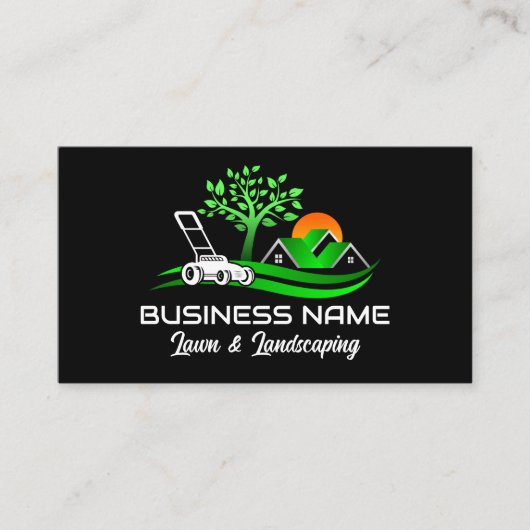 Black Green Modern Lawn Care Landscaping 名刺 (正面)