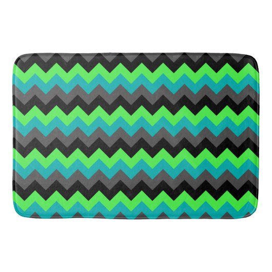 Black Green Ombre Chevrons Large Bath Mat バスマット (正面)