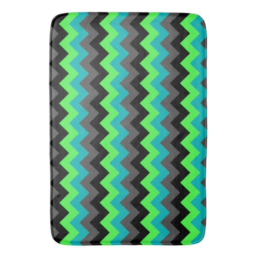 Black Green Ombre Chevrons Large Bath Mat バスマット (正面縦)