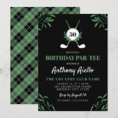 Black Greenery Golf Themed Birthday Par-Tee 招待状 (正面/裏面)