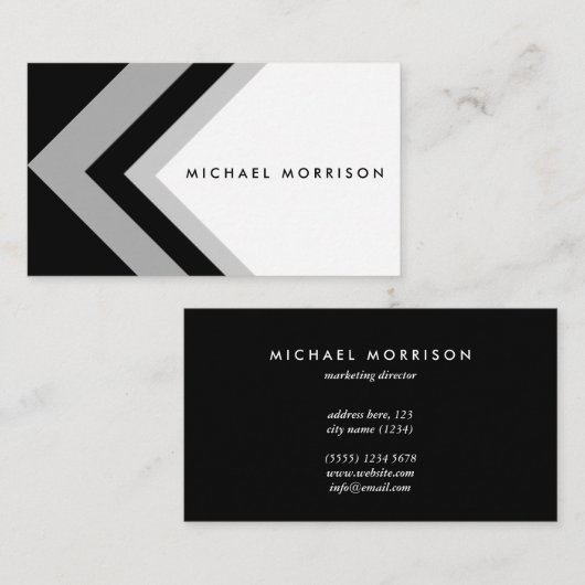 Black grey arrow geometric minimal modern design 名刺 (正面/裏面)