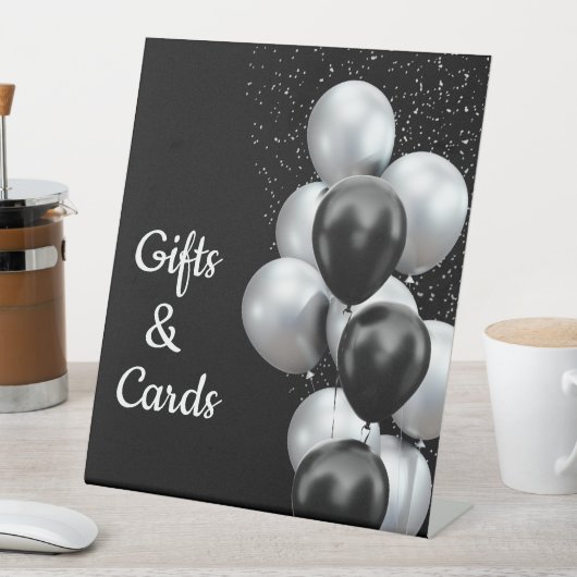 Black Grey Balloon Chic Birthday Gifts Cards 台座サイン (インサイチュ)