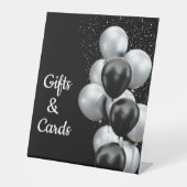 Black Grey Balloon Chic Birthday Gifts Cards 台座サイン (正面)