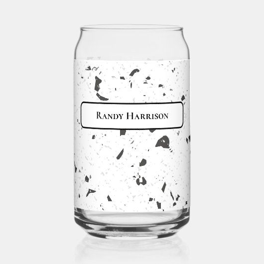 Black & Grey Micro Chips Retro Terrazzo Pattern ガラス缶 (正面)