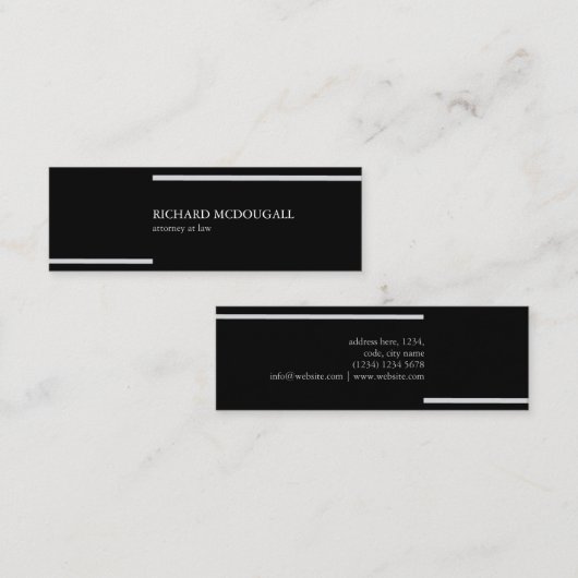 Black grey stripes minimal classy chic simple card スキニー名刺 (正面/裏面)