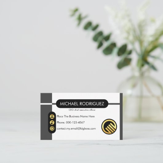 Black & Grey Tab Layers Startup 名刺 (スタンド正面)