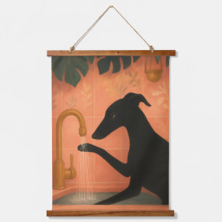 Black Greyhound Washing Paws Wall Art 吊り下げ型タペストリー