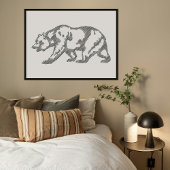 Black Grizzly Bear Animal Line Art Print Poster ポスター
