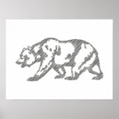 Black Grizzly Bear Animal Line Art Print Poster ポスター (正面)