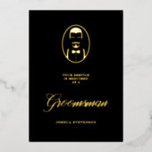 Black Groomsman Silhouette Simple Wedding Proposal 箔招待状 (正面)