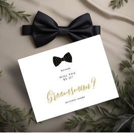 Black Groomsman Vintage Bow Wedding Proposal ポストカード