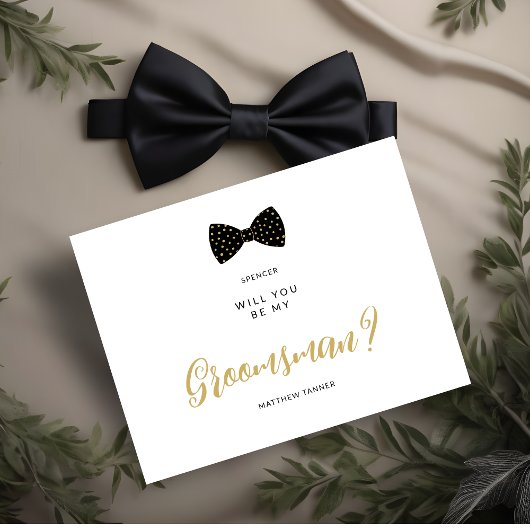 Black Groomsman Vintage Bow Wedding Proposal ポストカード