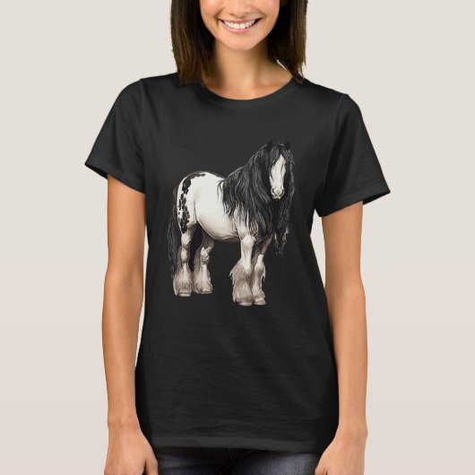 Black Gypsy Vanner Horse  Riding Equestrian Tシャツ (正面)
