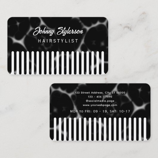 Black hair comb looking hairstylist 名刺 (正面/裏面)