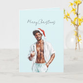 Black Hair Man Christmas   カード (黄色い花)