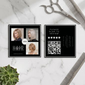 Black Hair Stylist Photo Collage QR Code & Review  スクエア名刺