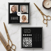 Black Hair Stylist Photo Collage QR Code & Review  スクエア名刺