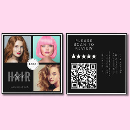 Black Hair Stylist Photo Collage QR Code & Review スクエア名刺