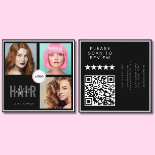 Black Hair Stylist Photo Collage QR Code & Review スクエア名刺