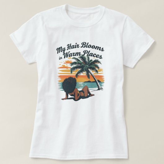 Black Hair Summer Beach Afro Custom Tee Tシャツ (デザイン正面)